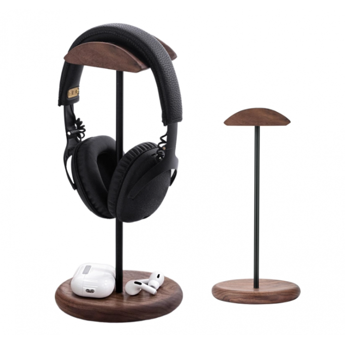 Walnut Wood & Aluminum Headset Stand, Desktop Headphone Stand, Headset Holder with Anti-slip Pad