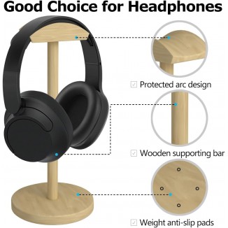 Headphone Stand Gaming Headset Holder Display Earphone with Supporting Bar Desktop Storage Headrest Wooden Solid Base