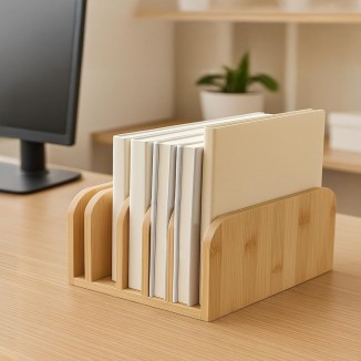 Mail Organizer for Home，Wooden File Organizer Rack, Portable Desk Document Holder with 5 Slots