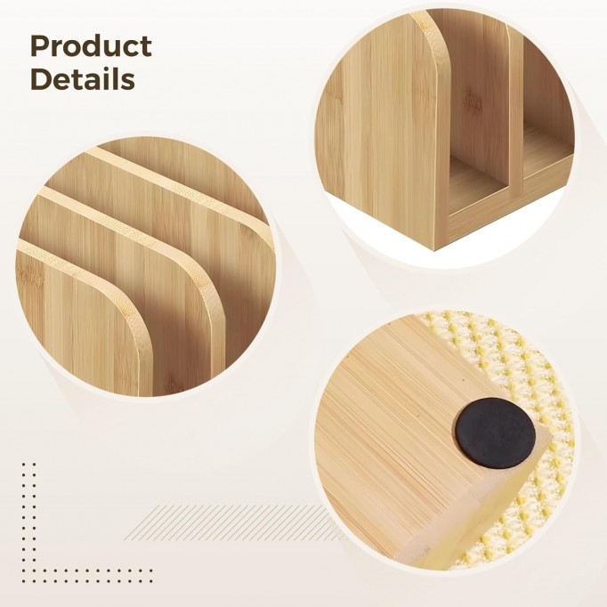 Mail Organizer for Home，Wooden File Organizer Rack, Portable Desk Document Holder with 5 Slots