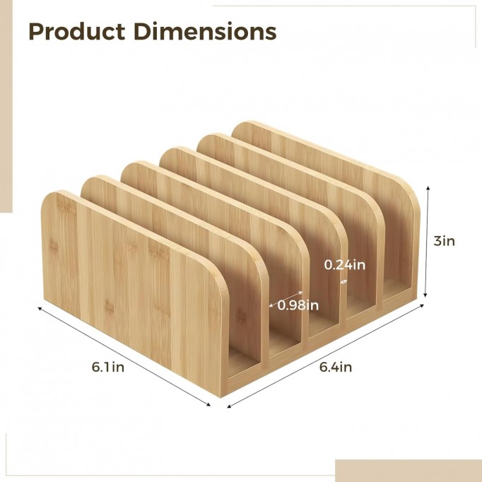 Mail Organizer for Home，Wooden File Organizer Rack, Portable Desk Document Holder with 5 Slots