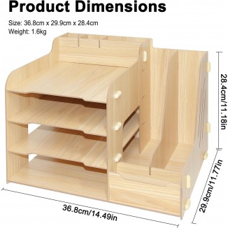 Wooden Desk Tidy Organiser, Office Stationary Desktop File Holder Storage Rack for Letter, A4 Paper