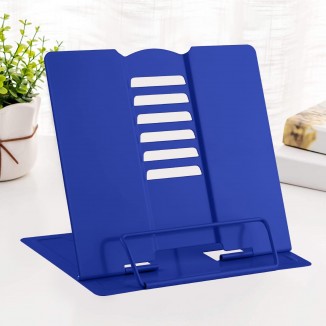  Desk Book Stand Metal Reading Rest Book Holder Adjustable Cookbook Documents (Sapphire Blue)