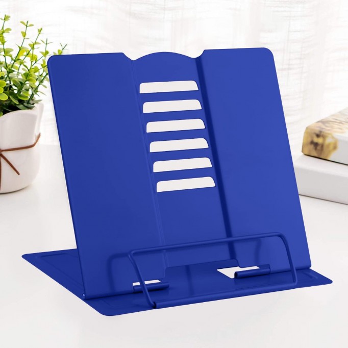  Desk Book Stand Metal Reading Rest Book Holder Adjustable Cookbook Documents (Sapphire Blue)
