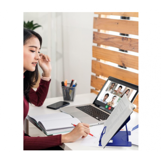  Desk Book Stand Metal Reading Rest Book Holder Adjustable Cookbook Documents (Sapphire Blue)