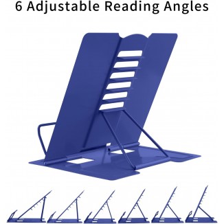  Desk Book Stand Metal Reading Rest Book Holder Adjustable Cookbook Documents (Sapphire Blue)