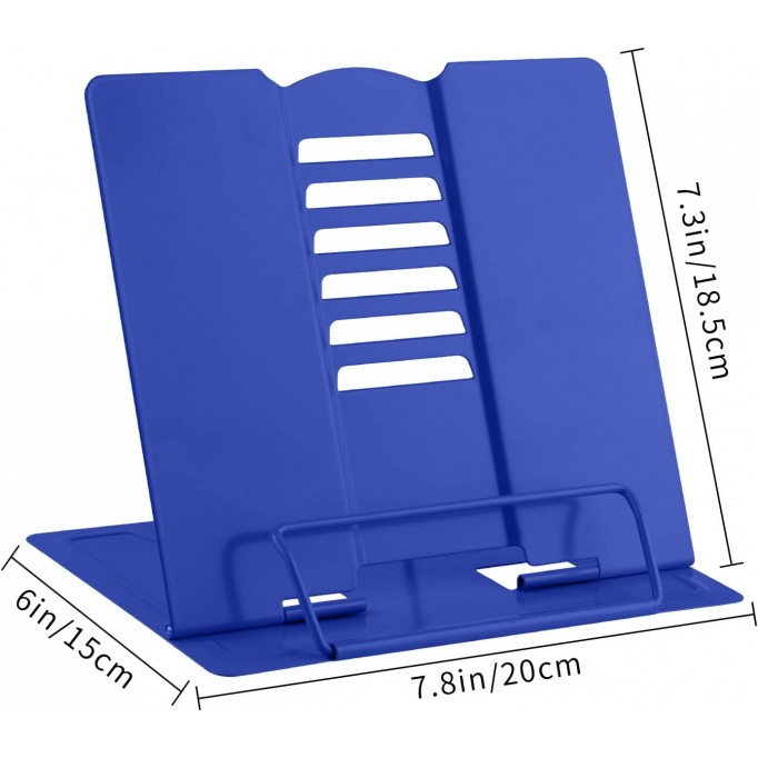  Desk Book Stand Metal Reading Rest Book Holder Adjustable Cookbook Documents (Sapphire Blue)