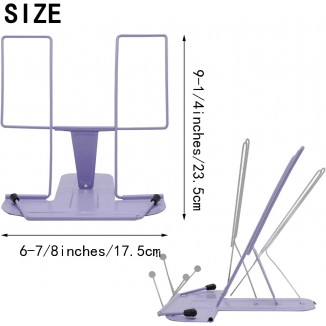 Metal Book Stand for Desk Reading, Adjustable Reading Rack, Portable Book Cookbook Holder(Purple)
