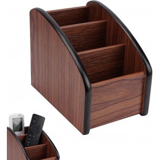 Wooden Remote Control Holder - Multi-Slot Stepped Organizer Box for TV Remotes, Desktop Storage Caddy for Living Room