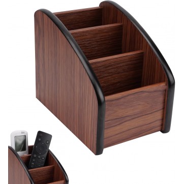 Wooden Remote Control Holder - Multi-Slot Stepped Organizer Box for TV Remotes, Desktop Storage Caddy for Living Room