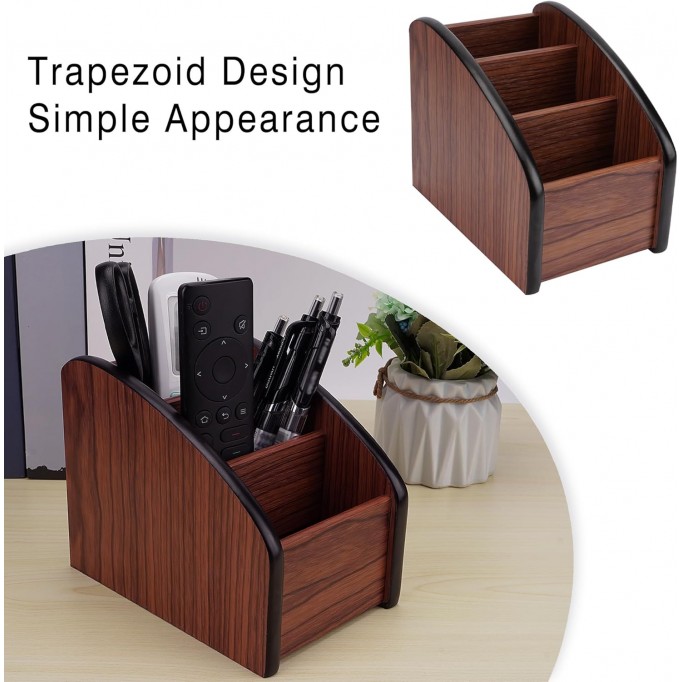 Wooden Remote Control Holder - Multi-Slot Stepped Organizer Box for TV Remotes, Desktop Storage Caddy for Living Room